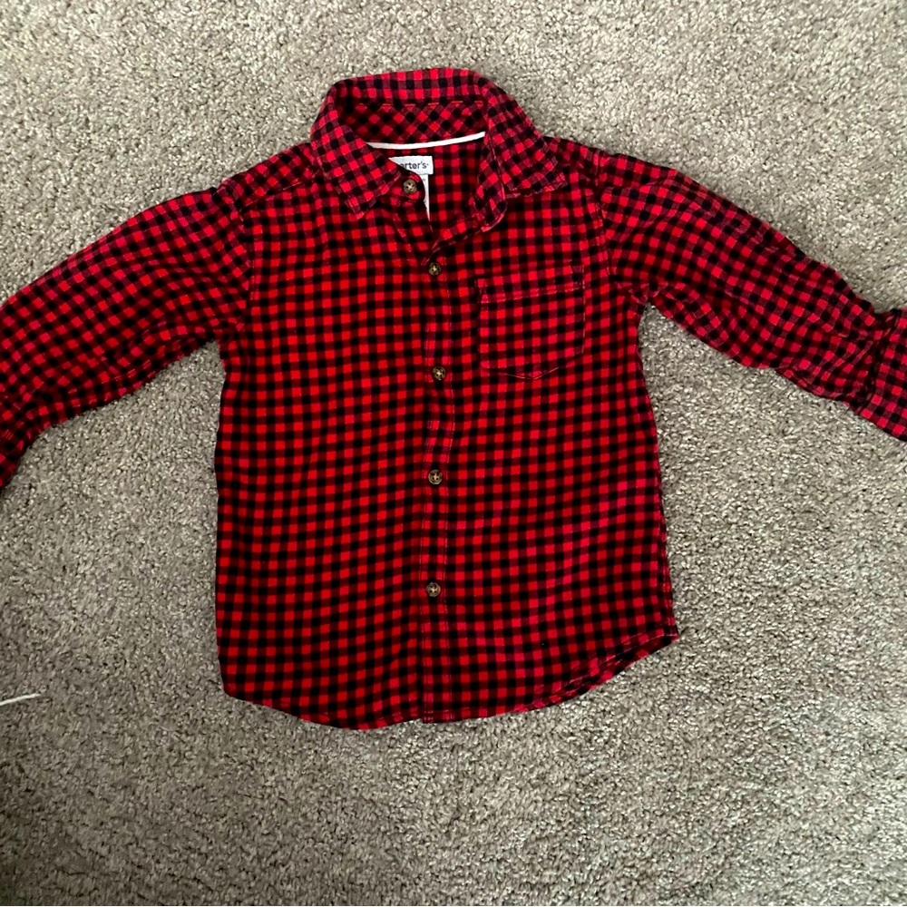 Carters red plaid button down shirt toddler boy size 2T